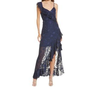 LULUS Forever Be Floral High Low Sleeveless Navy Blue Dress M